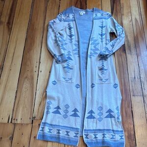 Jessica Simpson Blue and Cream Geometric Cardigan